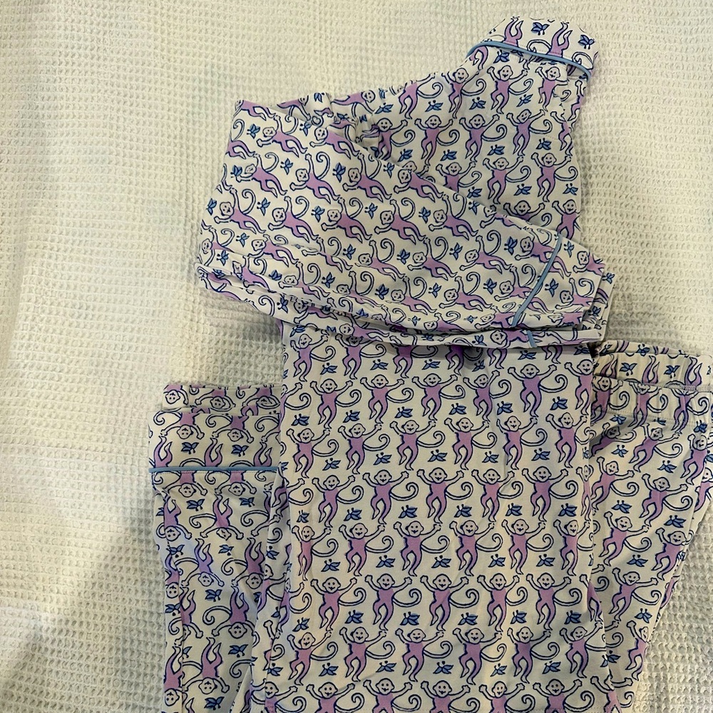 EUC Size Large Purple and Blue Roller Rabbit Long Sleeve PJs